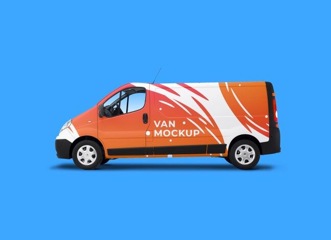 Traffic Van in the Half-Side View Mockup