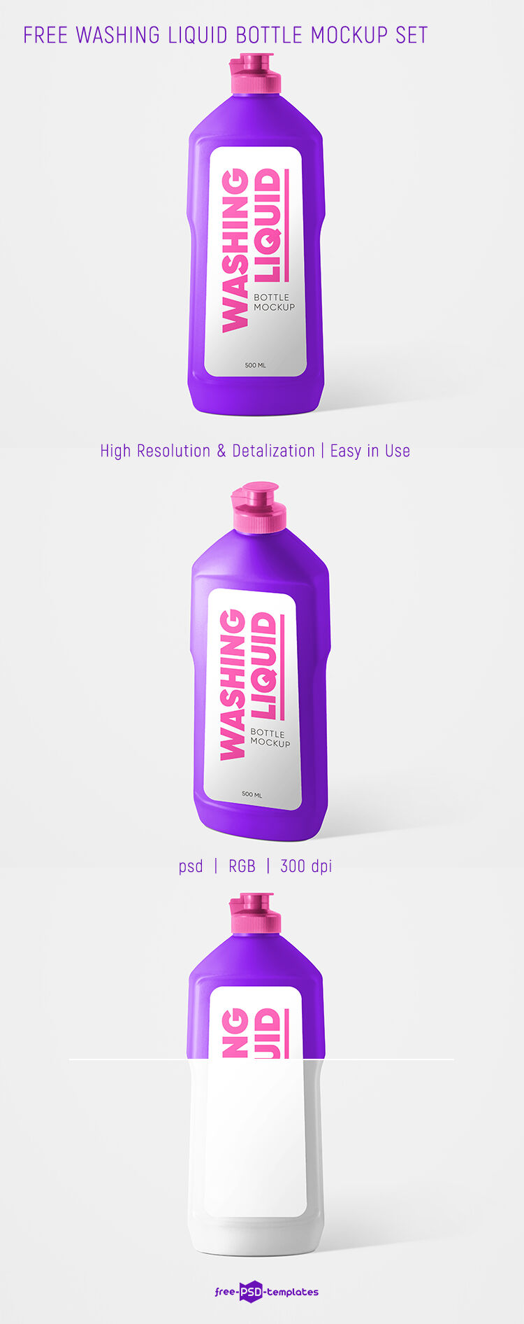 Front and 3/4 View of Two Washing Liquid Bottle Mockups preview