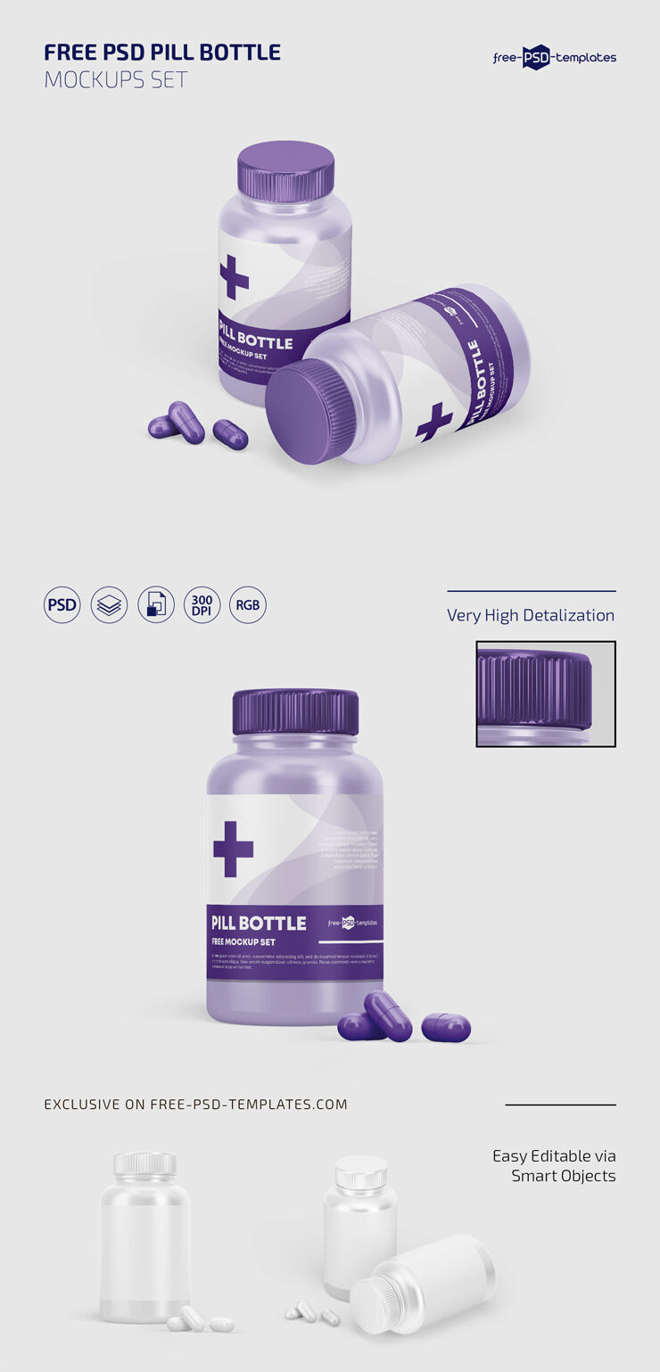 2 Mockups of Pill Bottles Set with Screw Caps