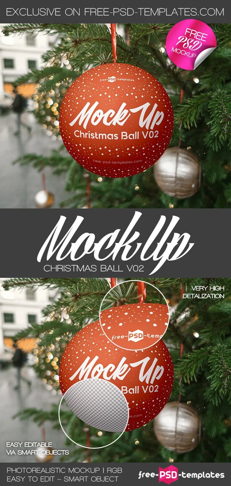 Outdoor Hanging Christmas Ball in Front View Mockup