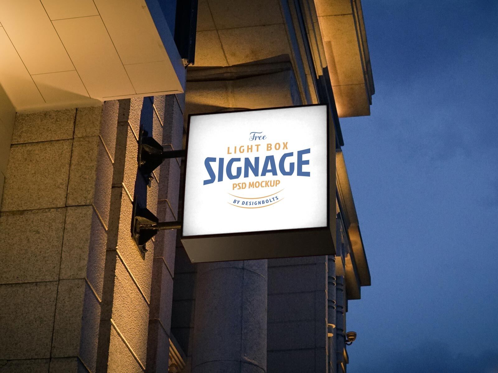 Low-Angle View Square Wall Mounted Sign Lightbox Mockup preview