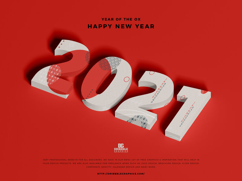 Perspective View of a 3D 2021 Mockup for New Year preview