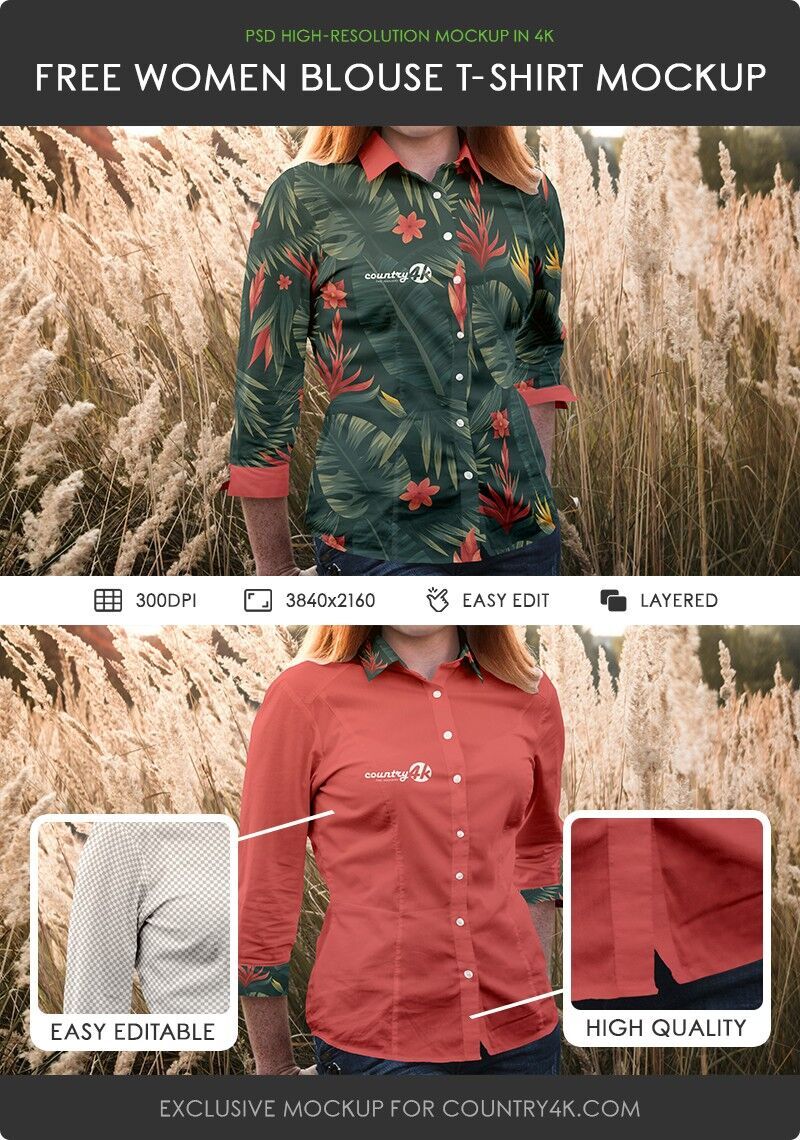 Women Blouse T-Shirt Mockup in Wheat Field preview