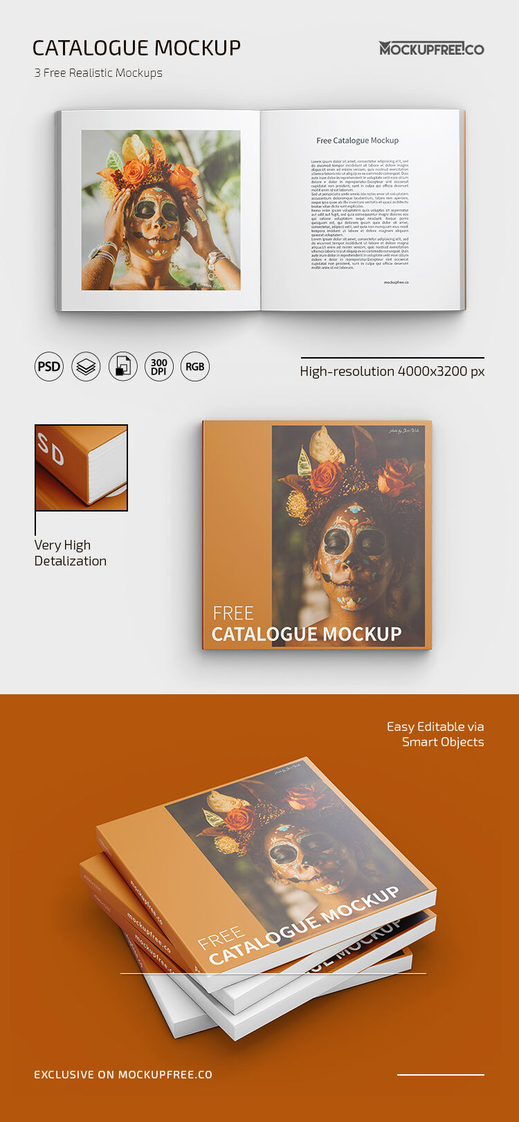 3 Catalogue Mockups Open and Closed in Different Settings preview
