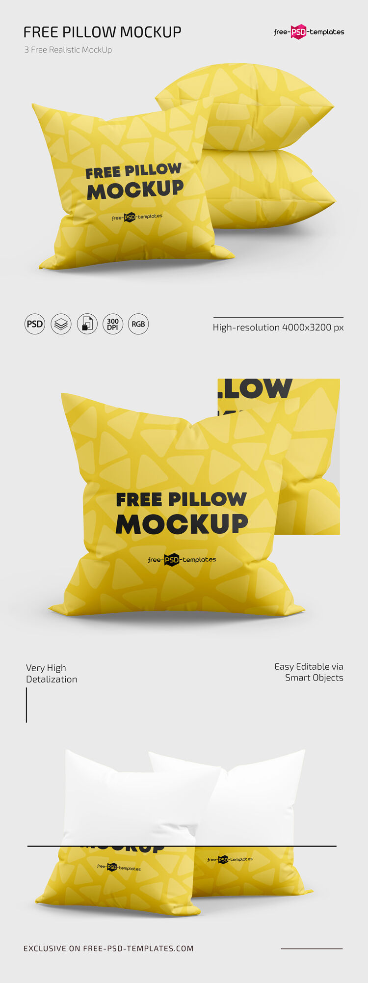 3 Mockups Featuring Square Pillows in Different Views preview