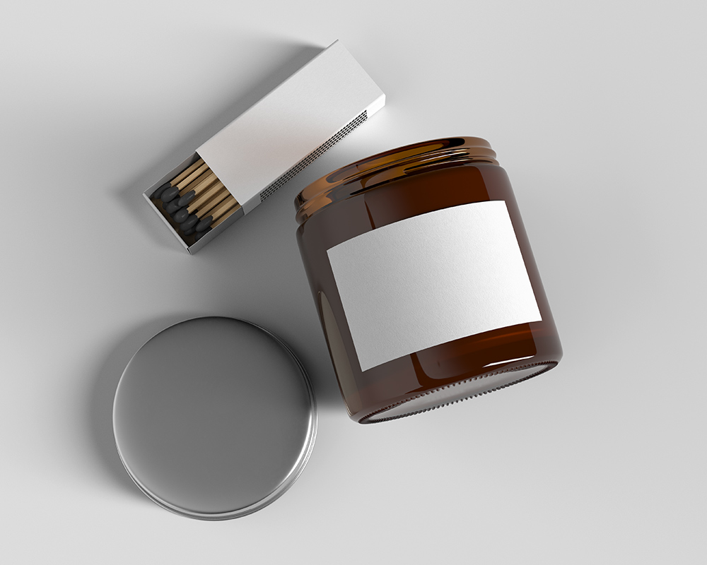 Top View Scented Candle Glass Jar with Match Box Mockup