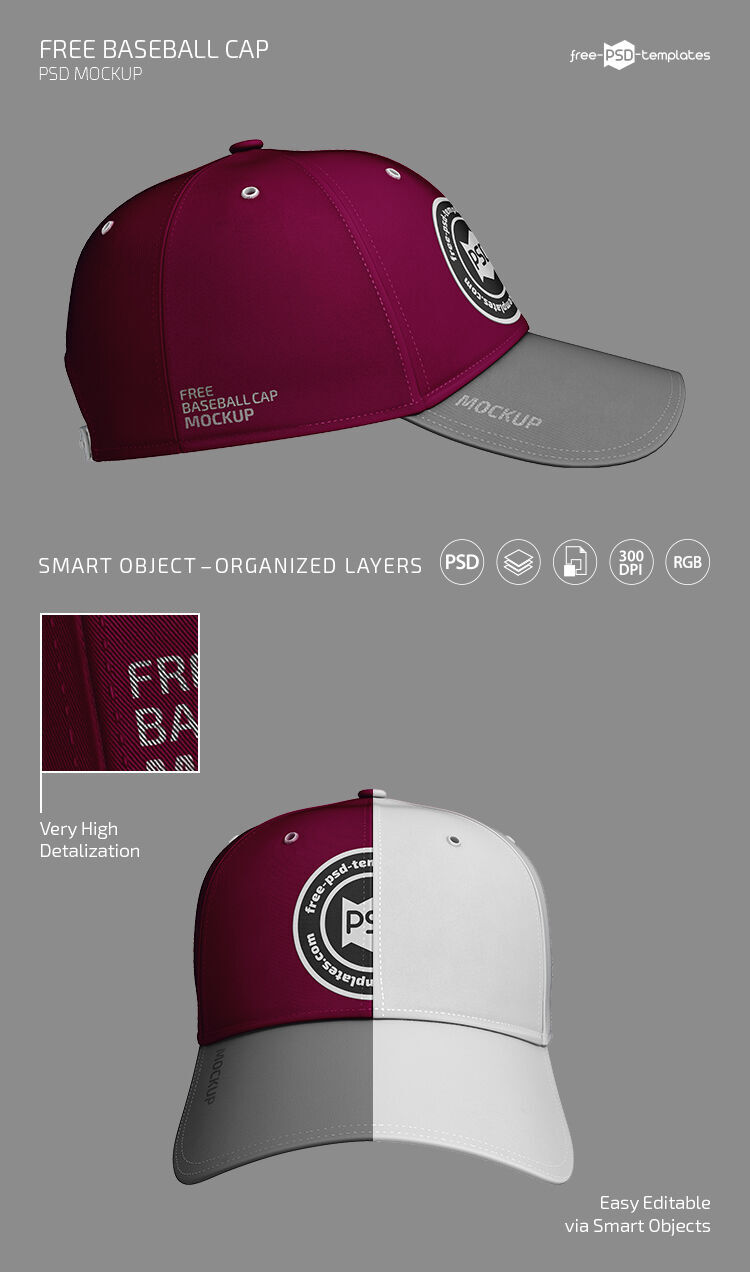 Two Side and Front View Baseball Cap Mockups