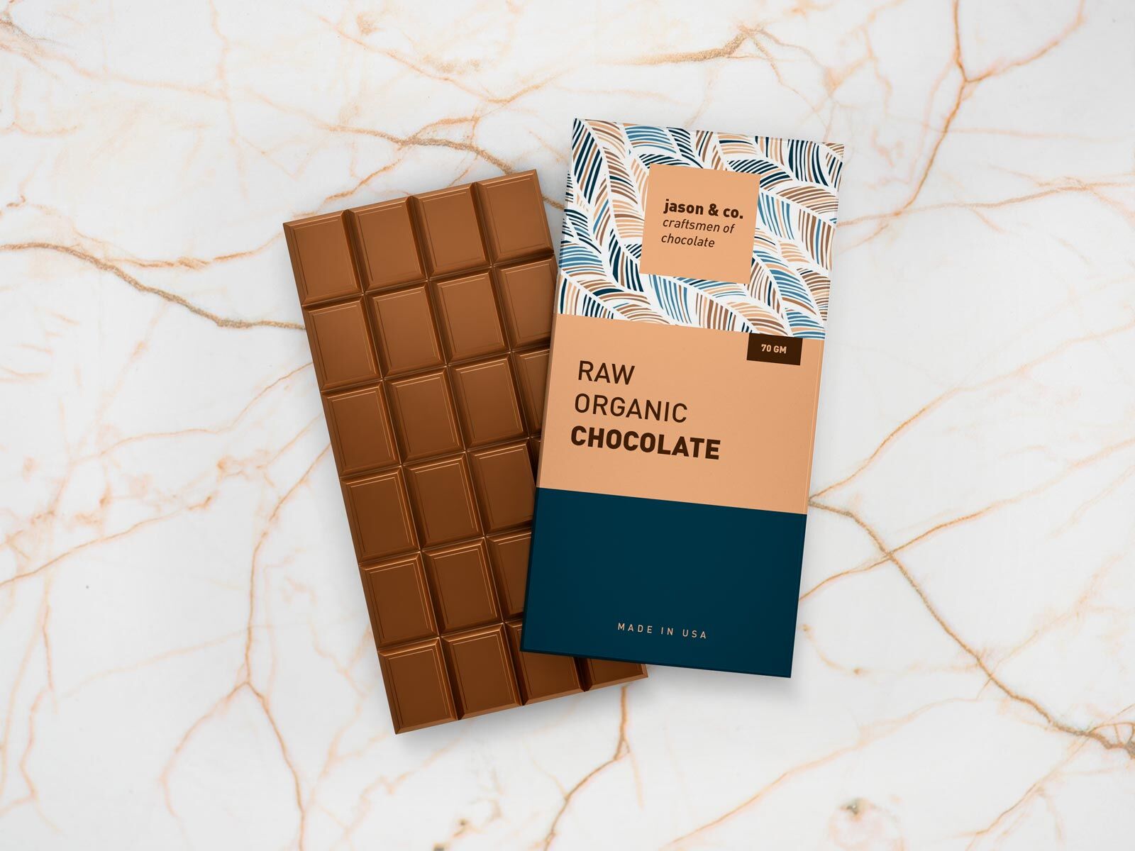 Chocolate Bar Packaging Packet Laid in Top View Mockup