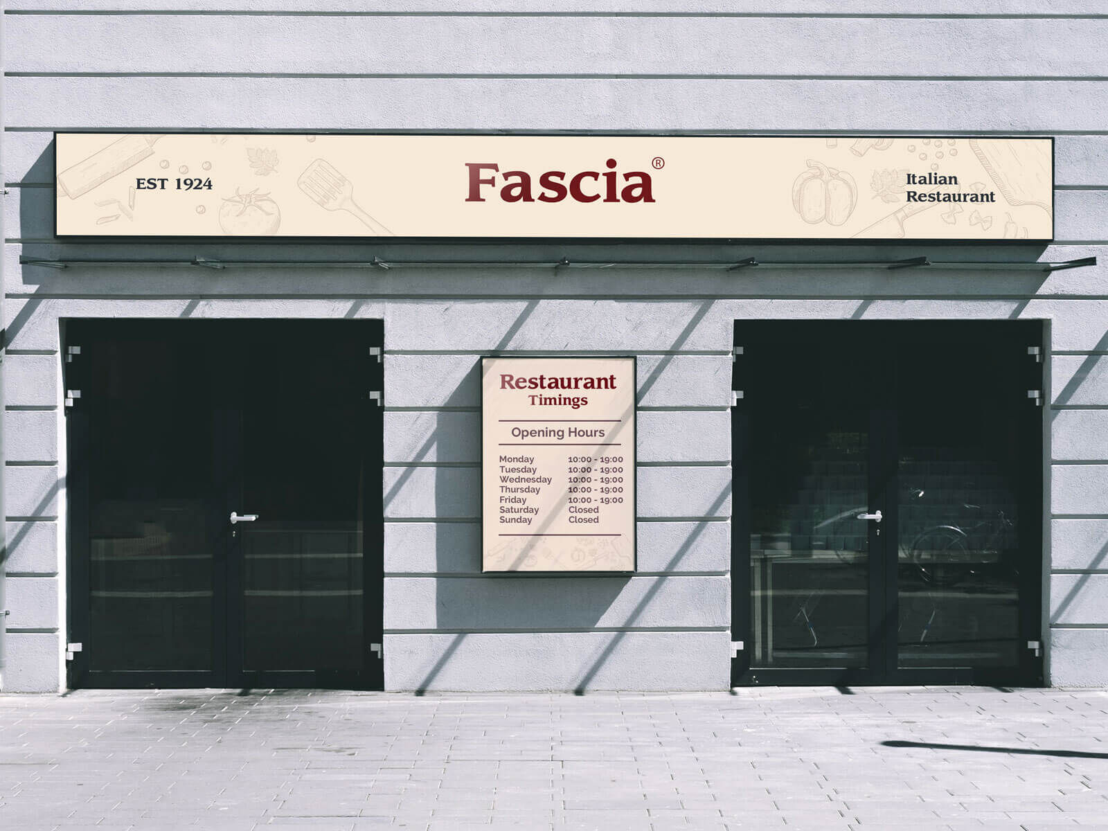 Front View Storefront Fascia Signage With Poster Mockup
