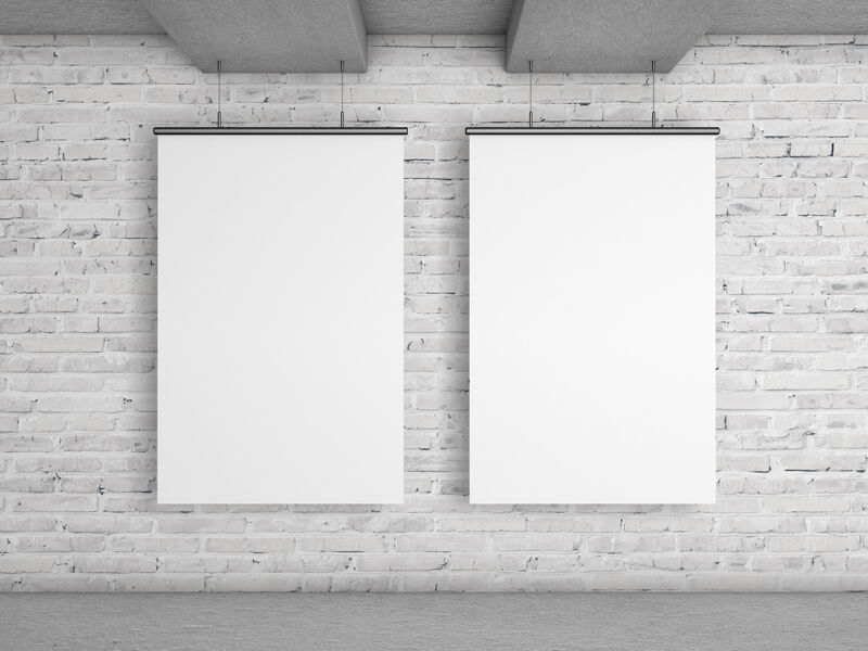 Two Indoor Vertical Posters Mockup with Bricks Wall Background preview