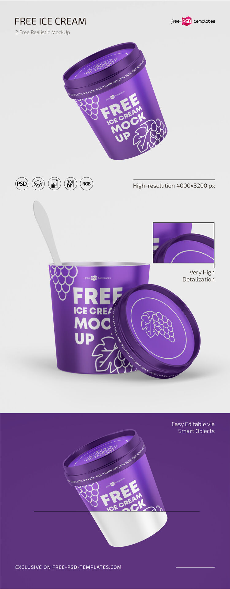 2 Ice Cream Plastic Jar Mockups Floating or with Spoon