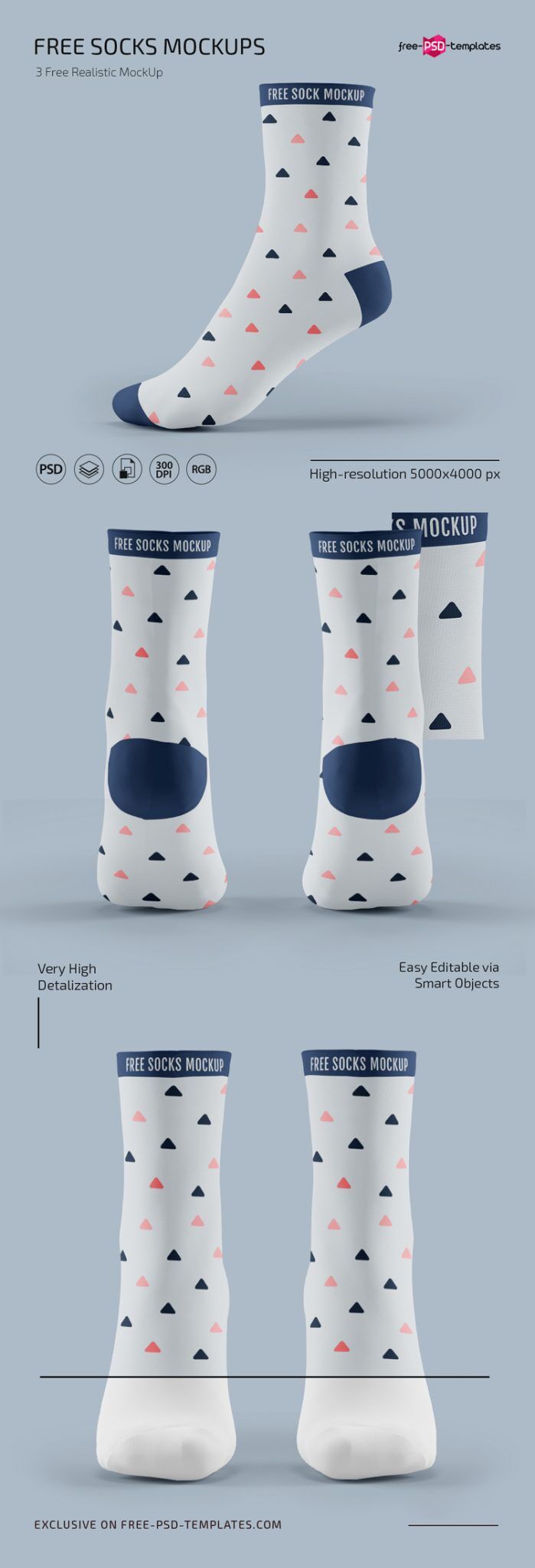 3 Mockups of a Pair of Socks in Different Angles
