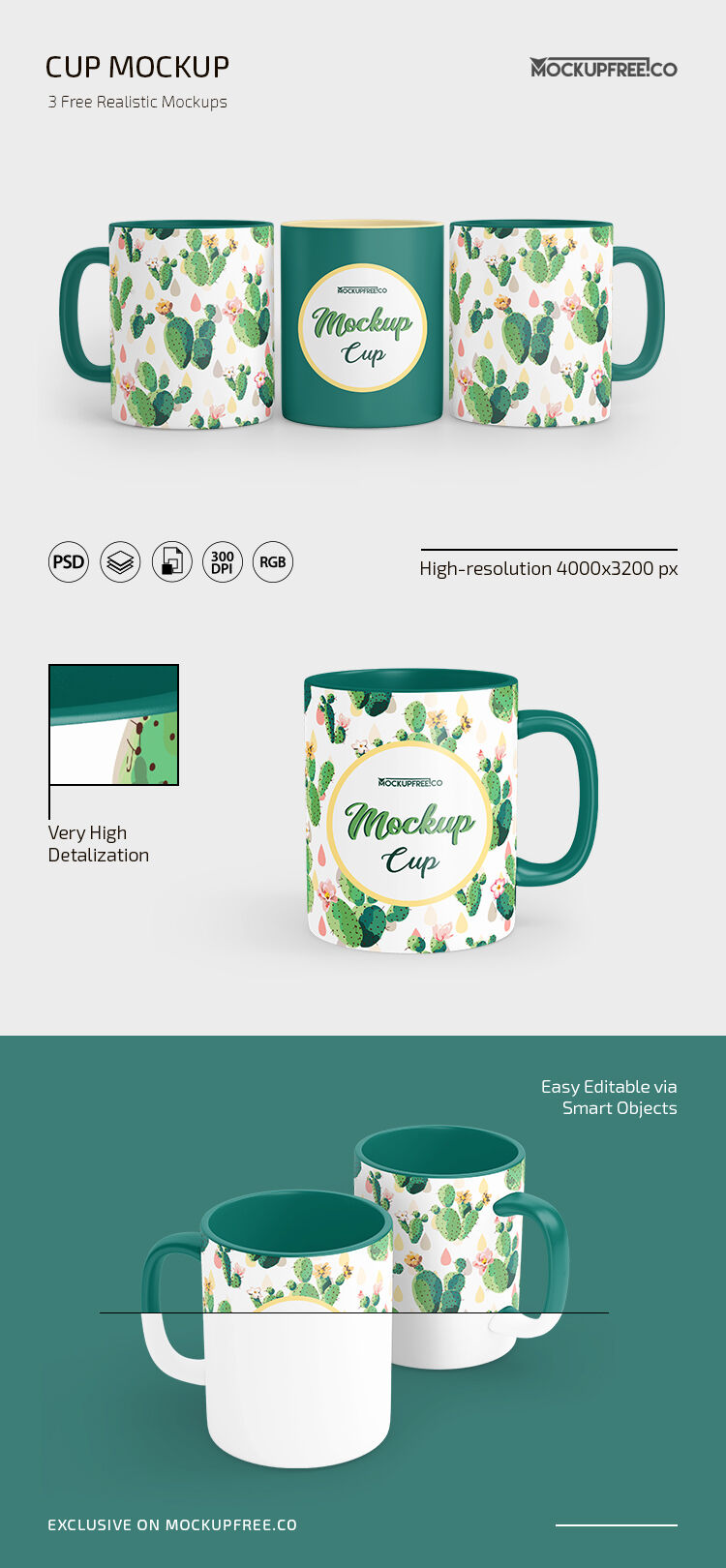 Three Coffee Mugs on a Clean Surface Mockups preview