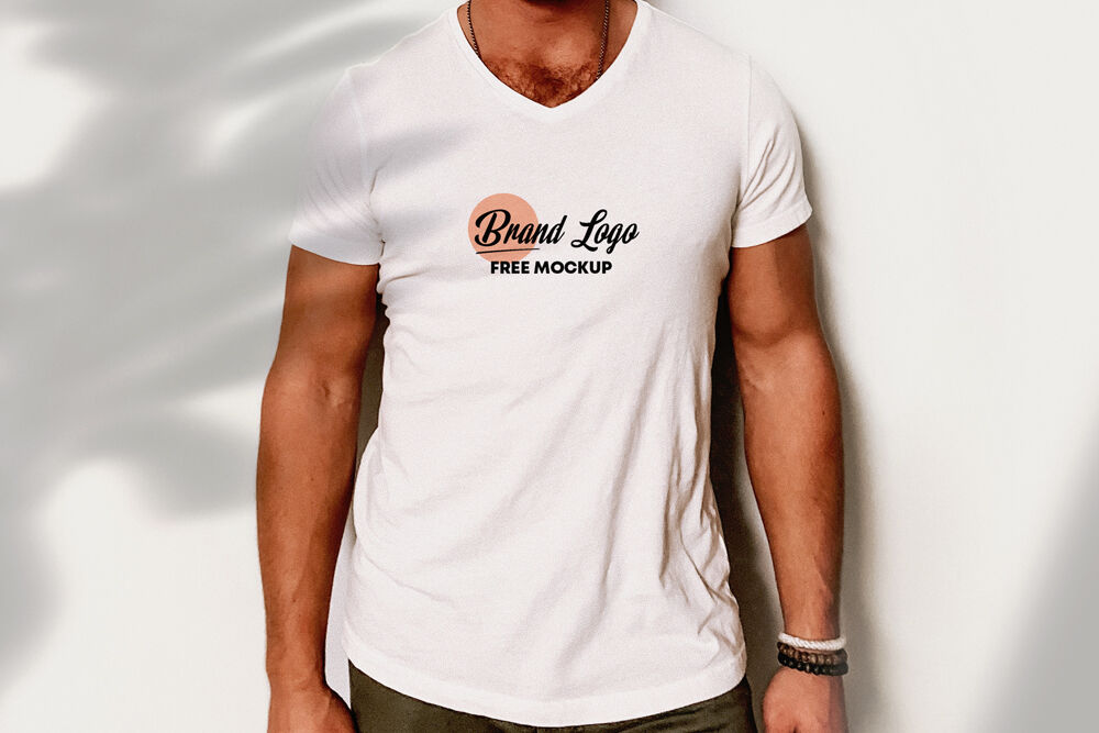 V-Neck T-shirt Mockup Featuring a Man Wearing it in the Front View preview
