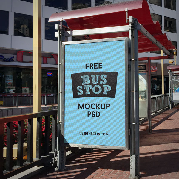 Perspective View of 2 Outdoor Advertising Bus Stop billboard Mockups