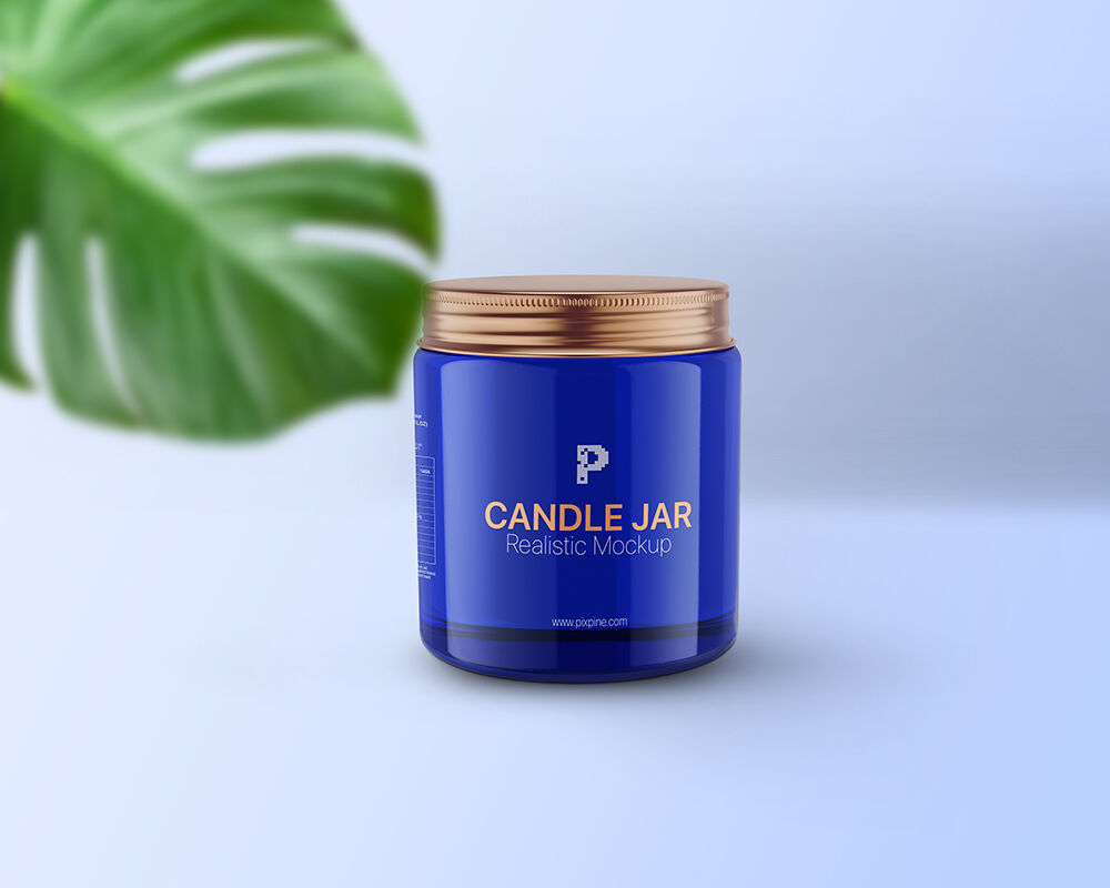 Vertical Candle Jar and Lid Mockup with a Large Leaf