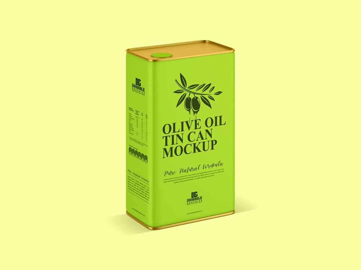 Vertical Packaging Olive Oil Tin Can Mockup preview