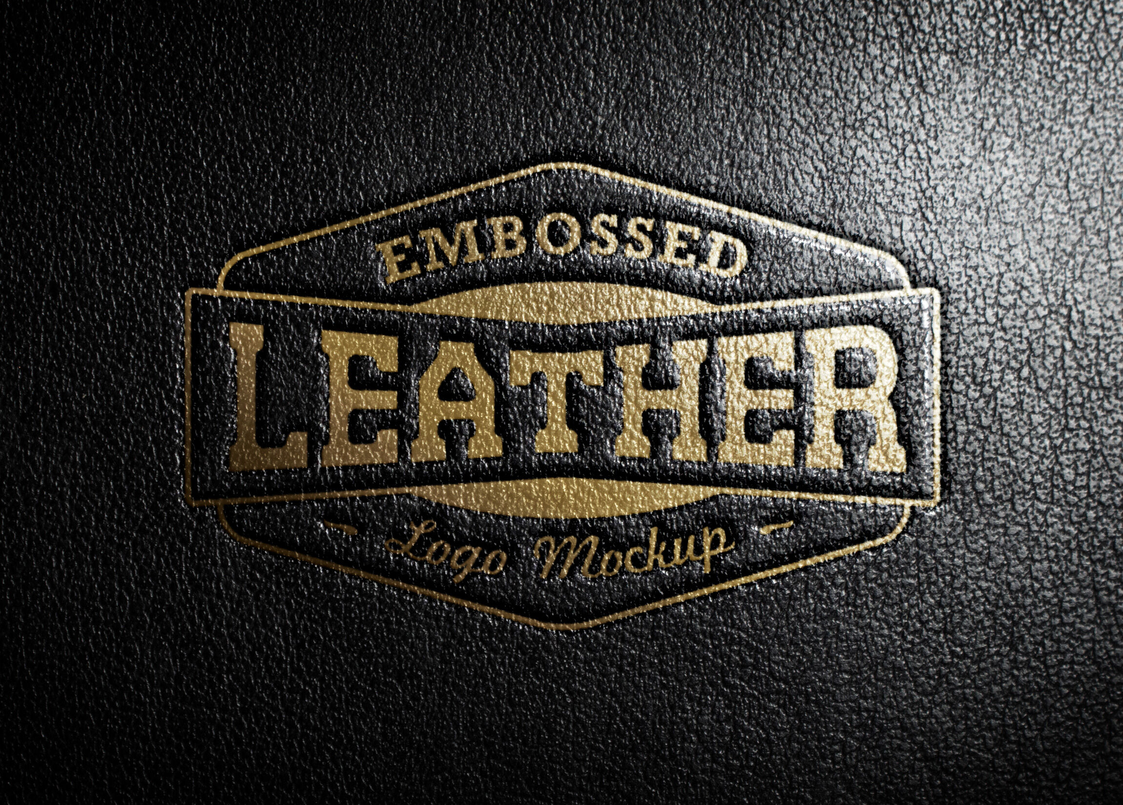 An Overhead View of Embossed Logo on Leather Mockup / Text Effect