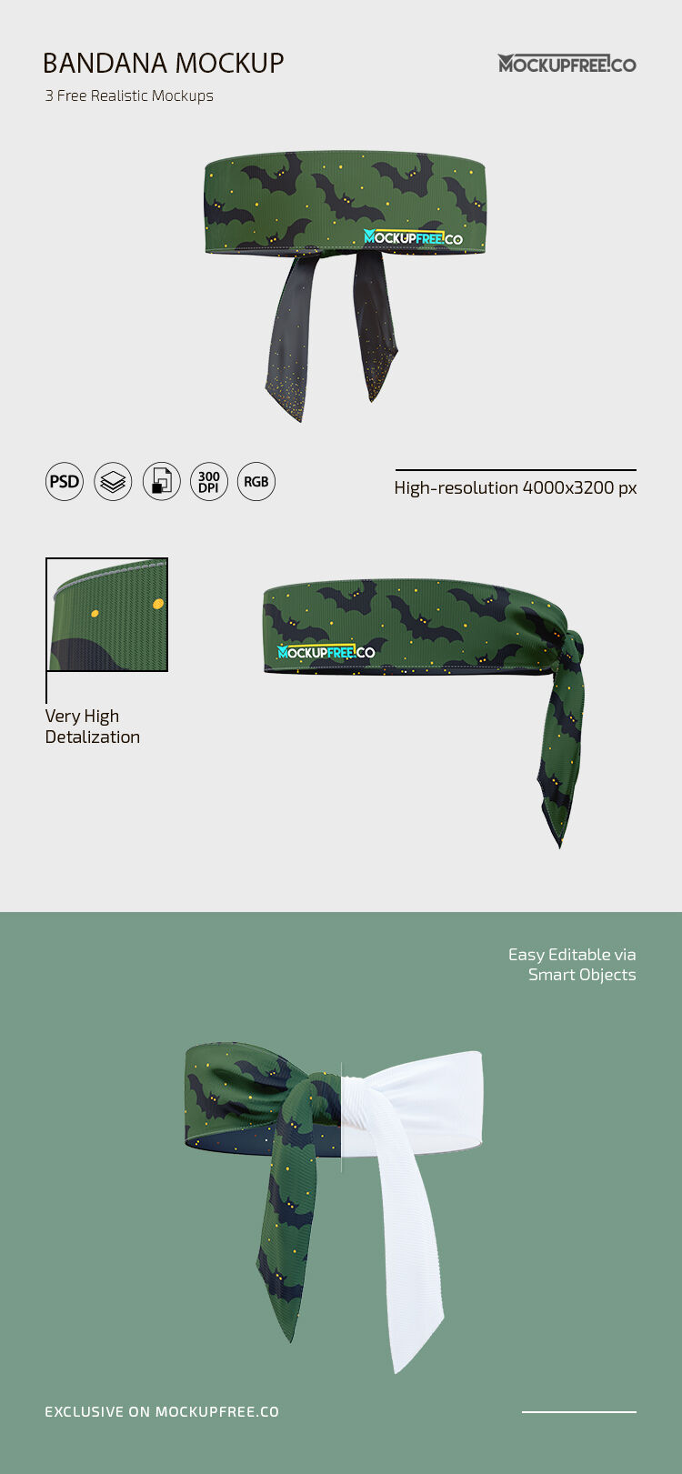Three Tie Back Bandana Mockups preview