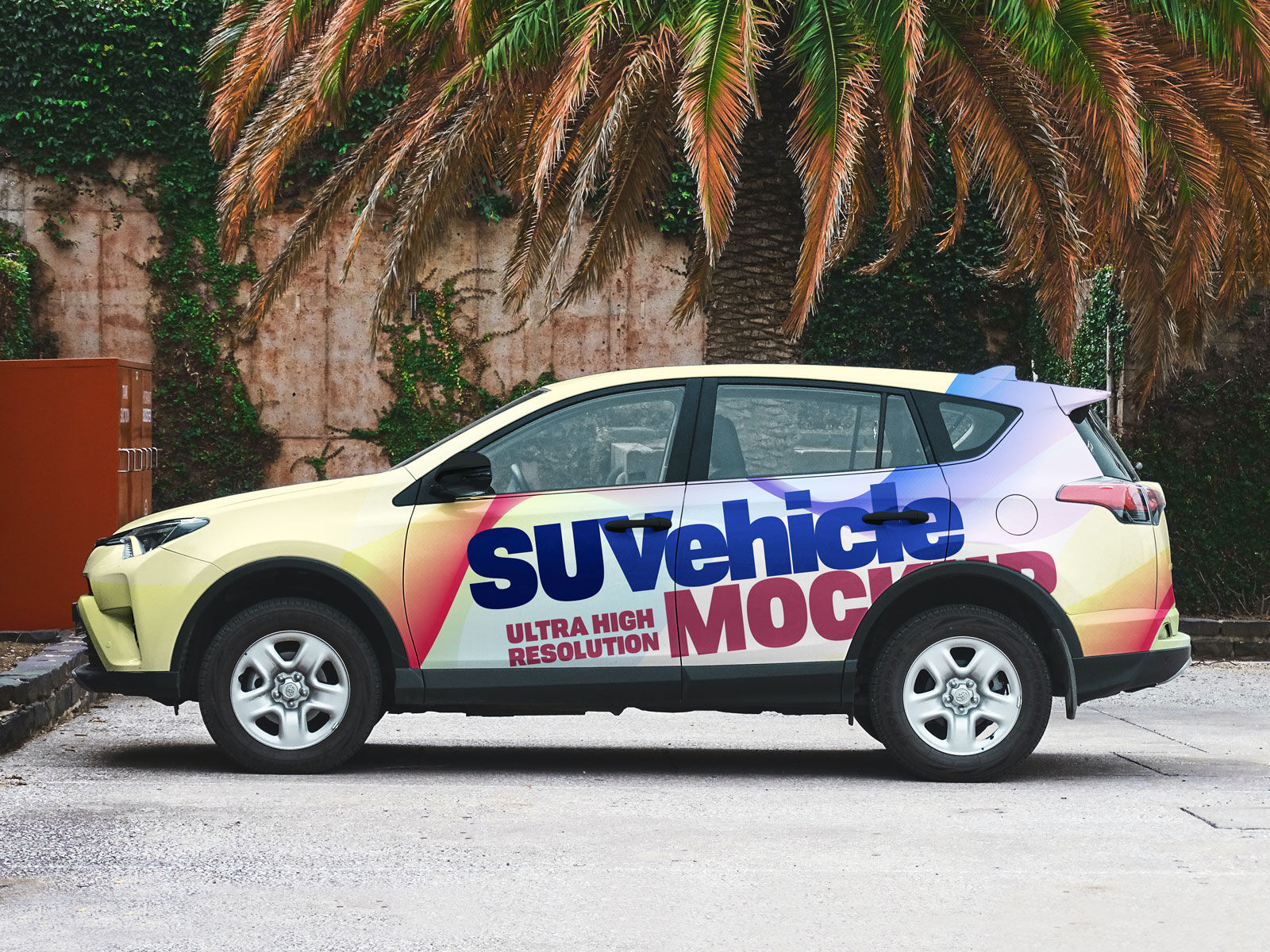 Side View SUV Car Branding Mockup Under a Tree preview