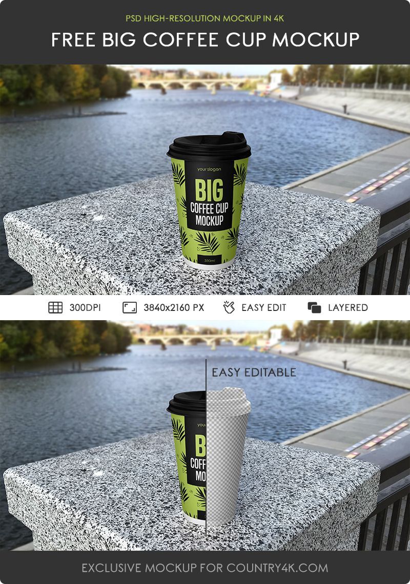 Paper Coffee Cup Standing in Front View by the Lake preview