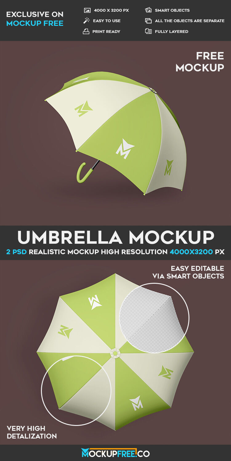 2 Mockups of White & Green Umbrella in Different Views
