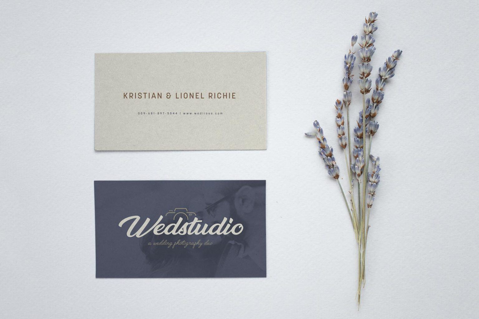 Top-View Mockup of Two Business Cards Laid Horizontally in a Column preview