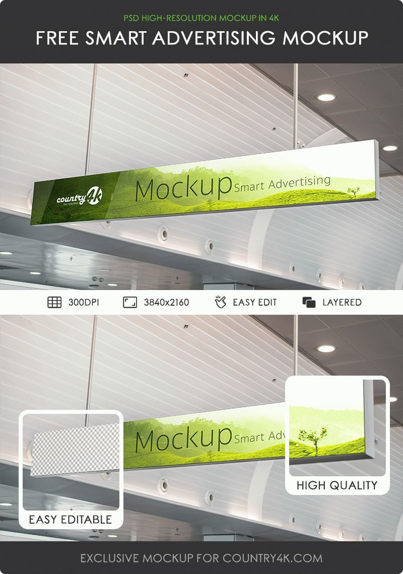 Wide Indoor Advertising Banner Mockup