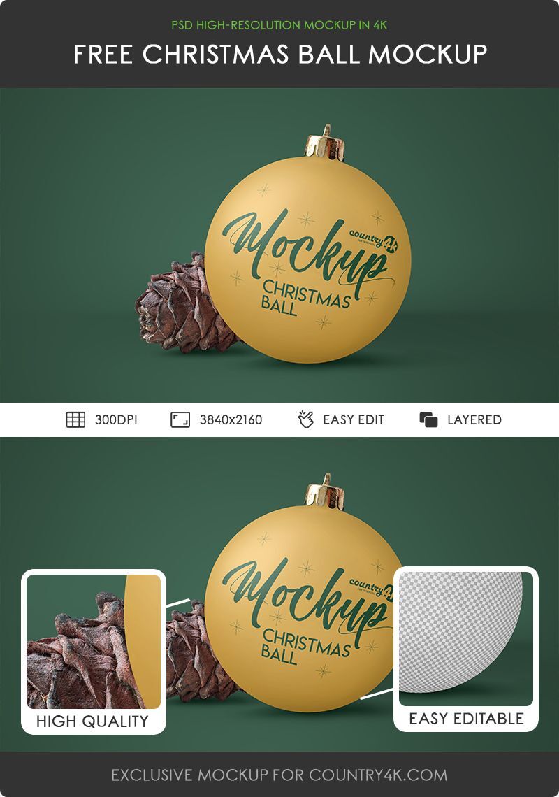 Christmas Ball Mockup with a Pine Cone