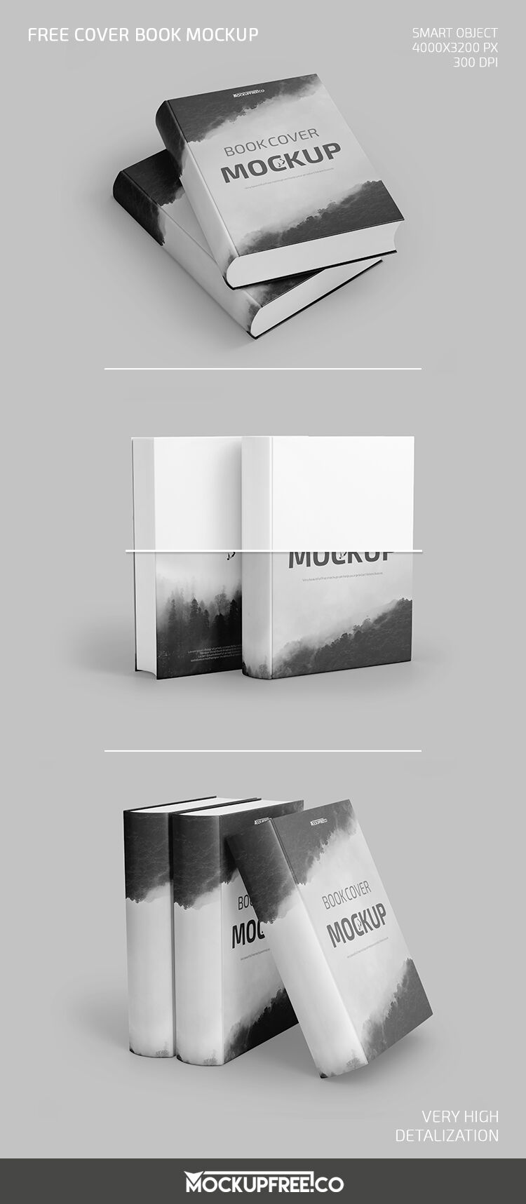 3 Mockups Featuring Thick Hardcover Books in Different Views preview
