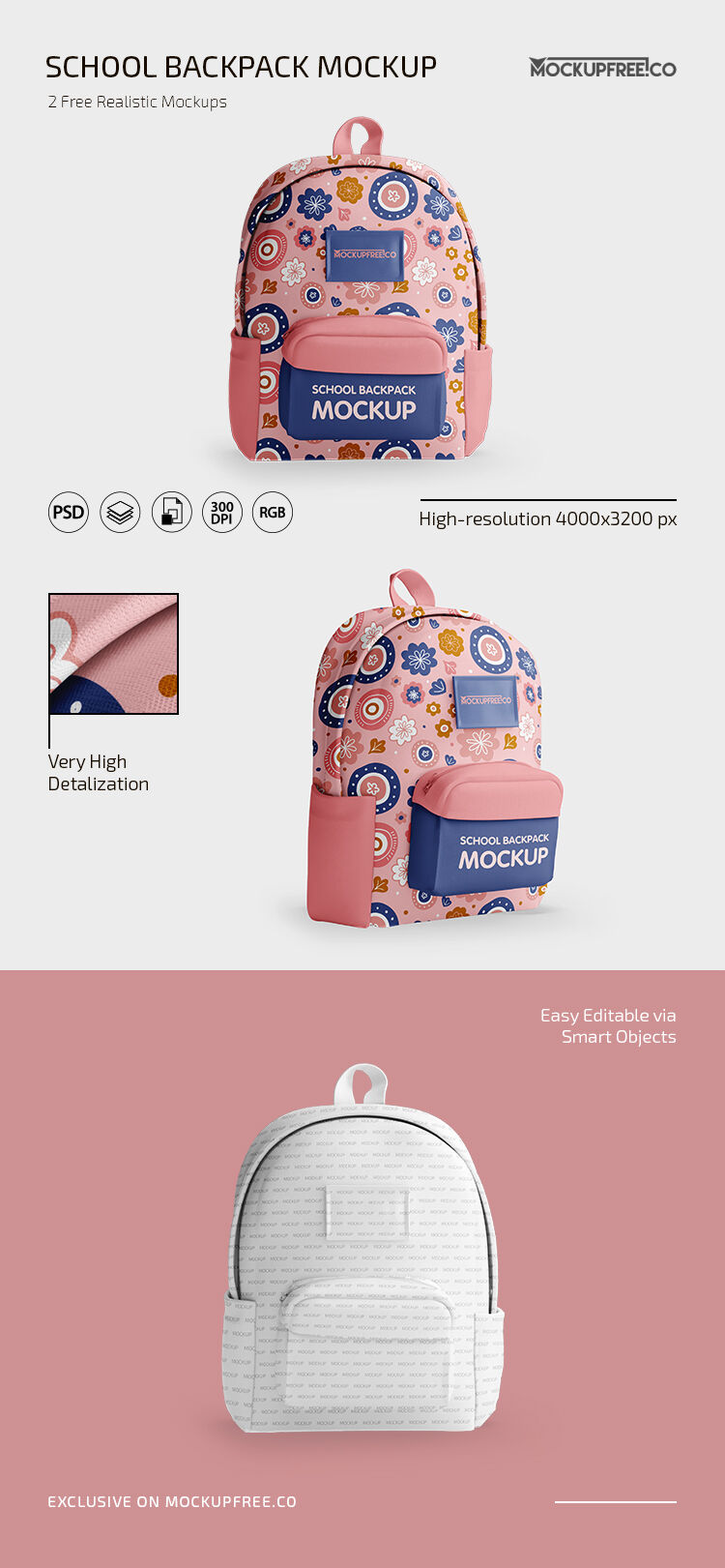 Two Mockups of School Backpack from Different Angles