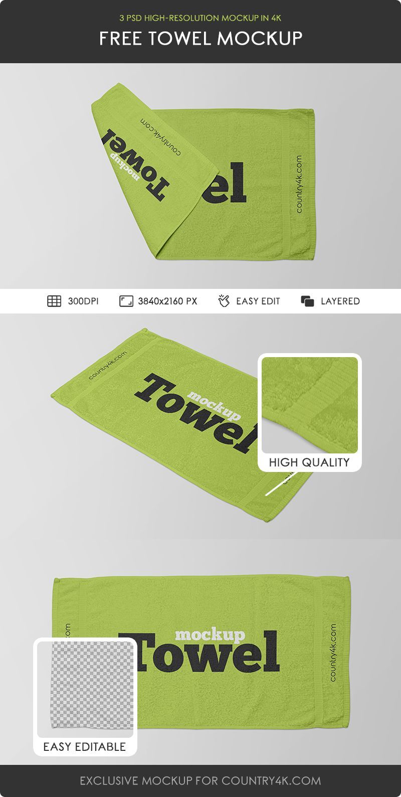Different Views of Three Towel Mockups