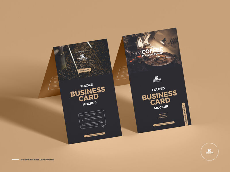 Two Fold Over Business Cards in Perspective Mockup preview