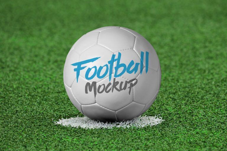 Front View Ball Mockup on White Mark on Football Pitch