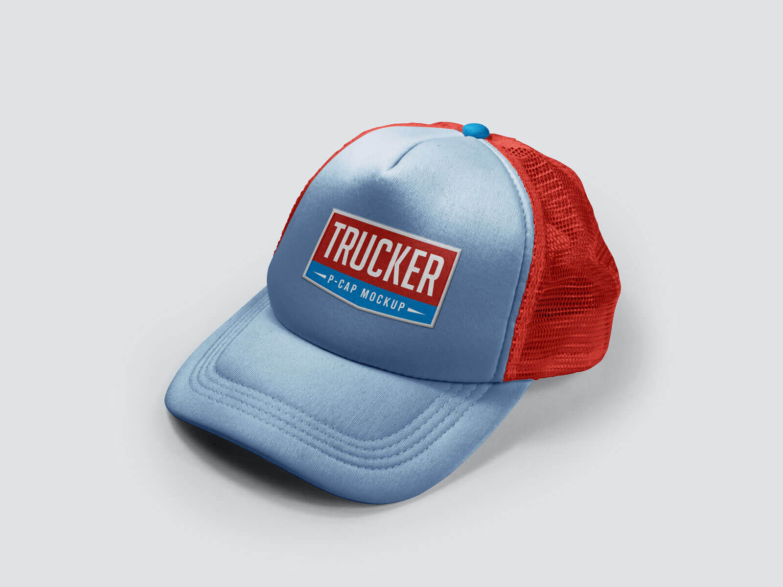 3/4 View of a Unisex Summer Trucker P-Cap Mockup