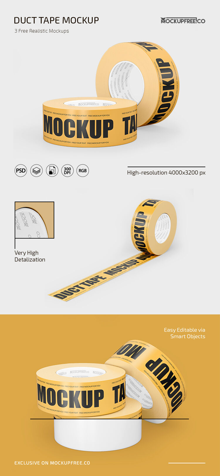 3 Tape Mockups in Various Views