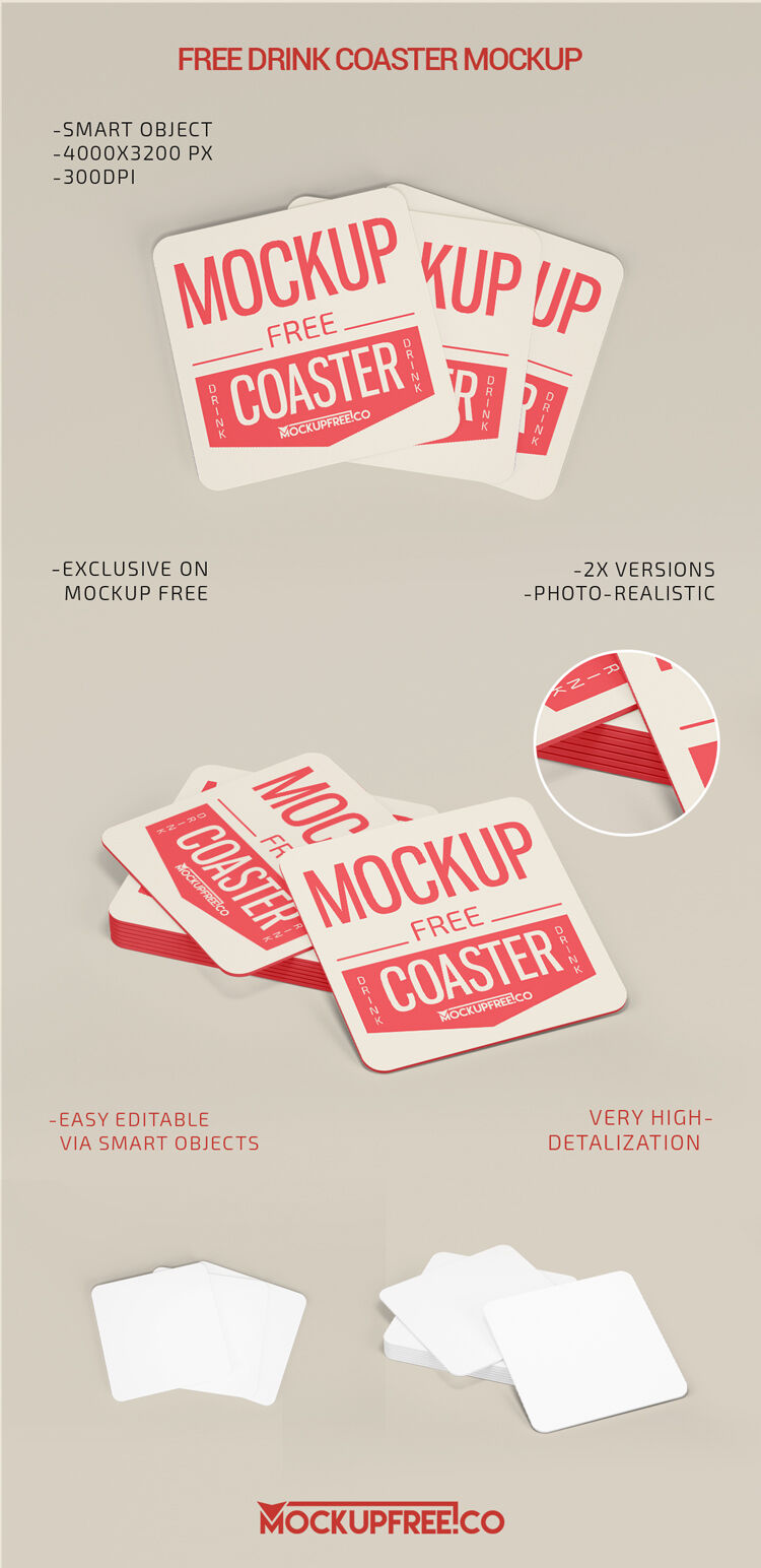Two Square Paper Drink Coaster Mockups