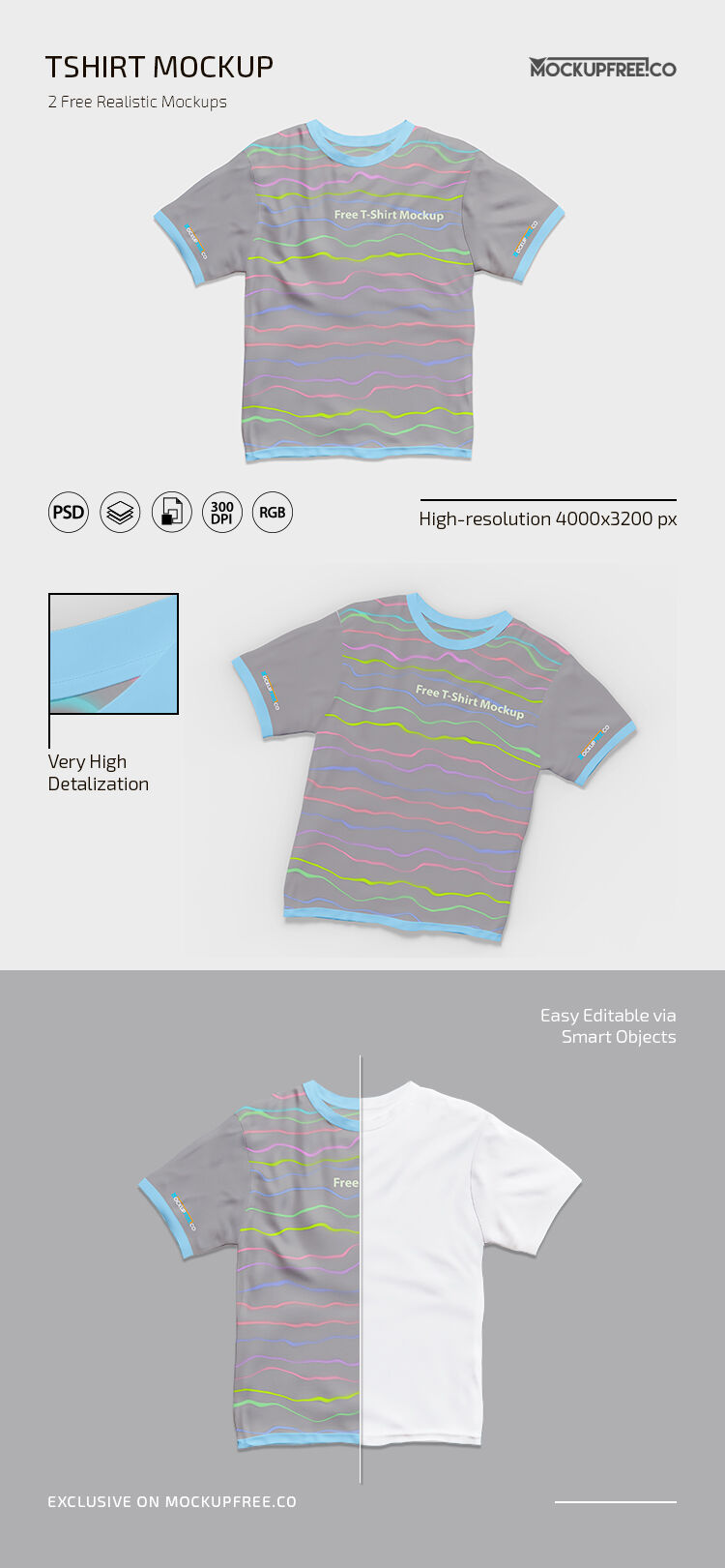 2 Mockups Featuring T-shirt on Floor in Different Views