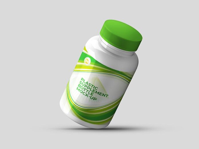 Close-up Shot Floating Plastic Supplement Bottle Mockup preview