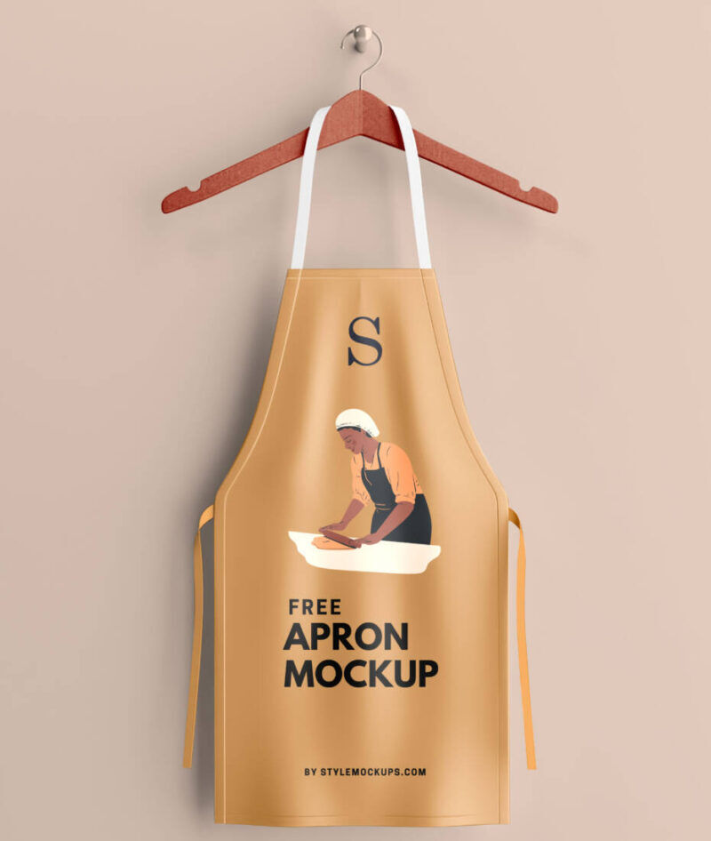Front View Apron on Wooden Hanger Mockup
