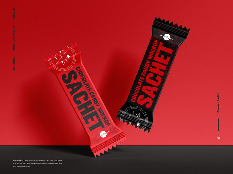 Front View of Two Floating Chocolate Candy Sachets Mockup