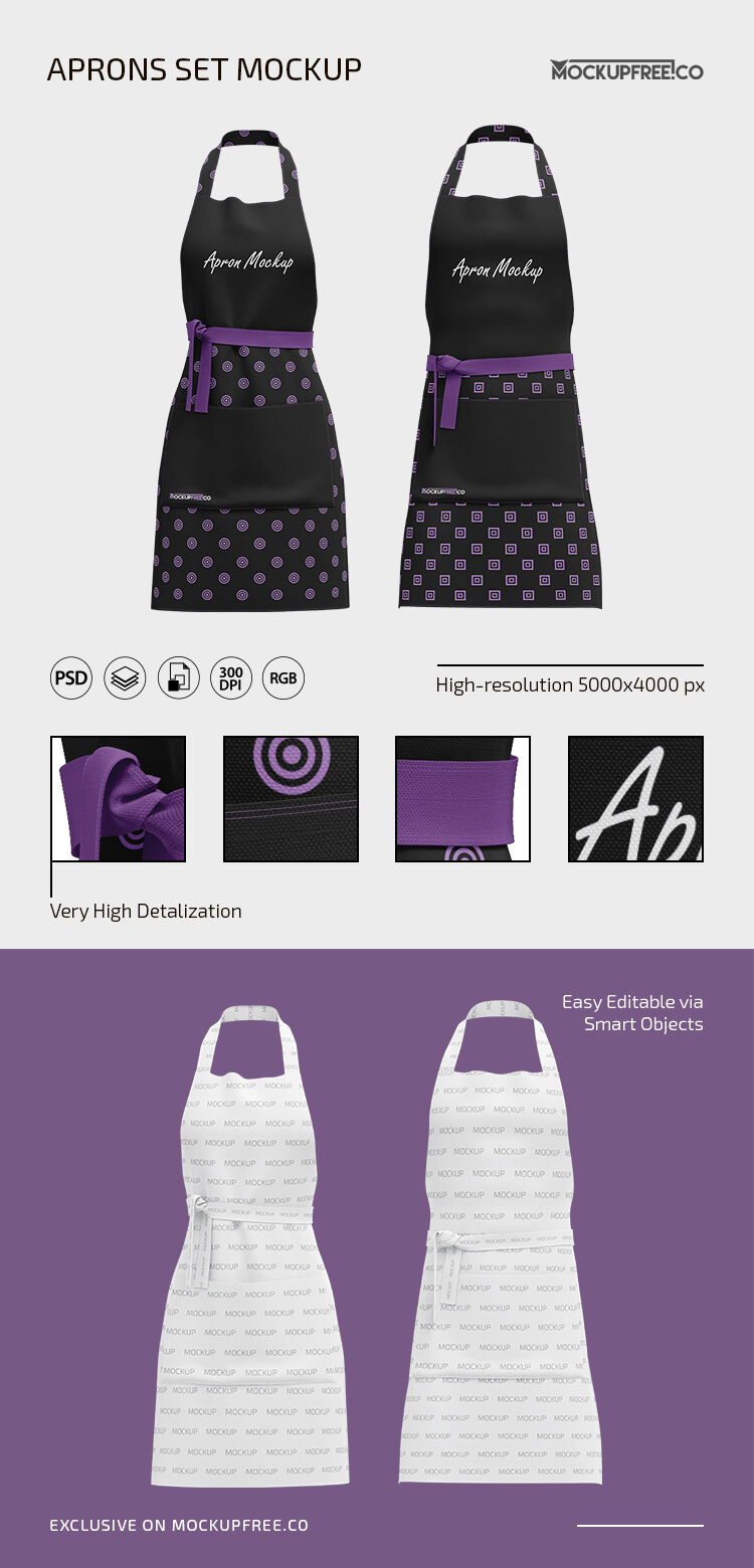 Front View 3D Mockup of Two Aprons with Pockets