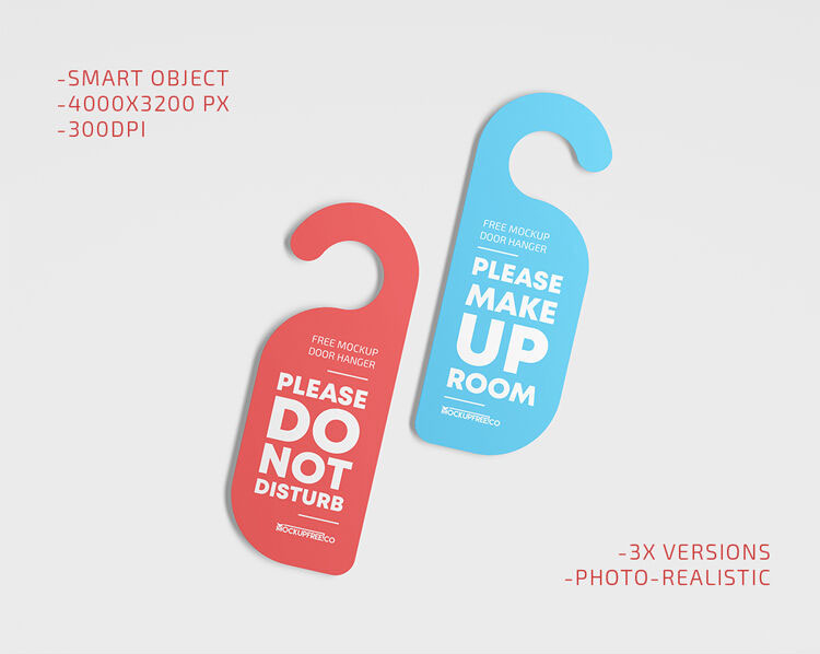 Three Door Hanger on Plain Background Mockups