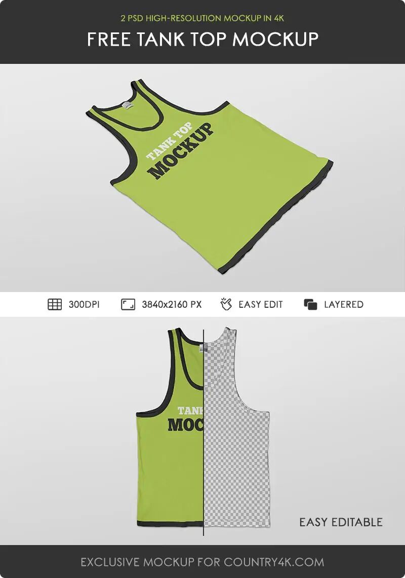2 Mockups Featuring Tank Top in Perspective and Top Views