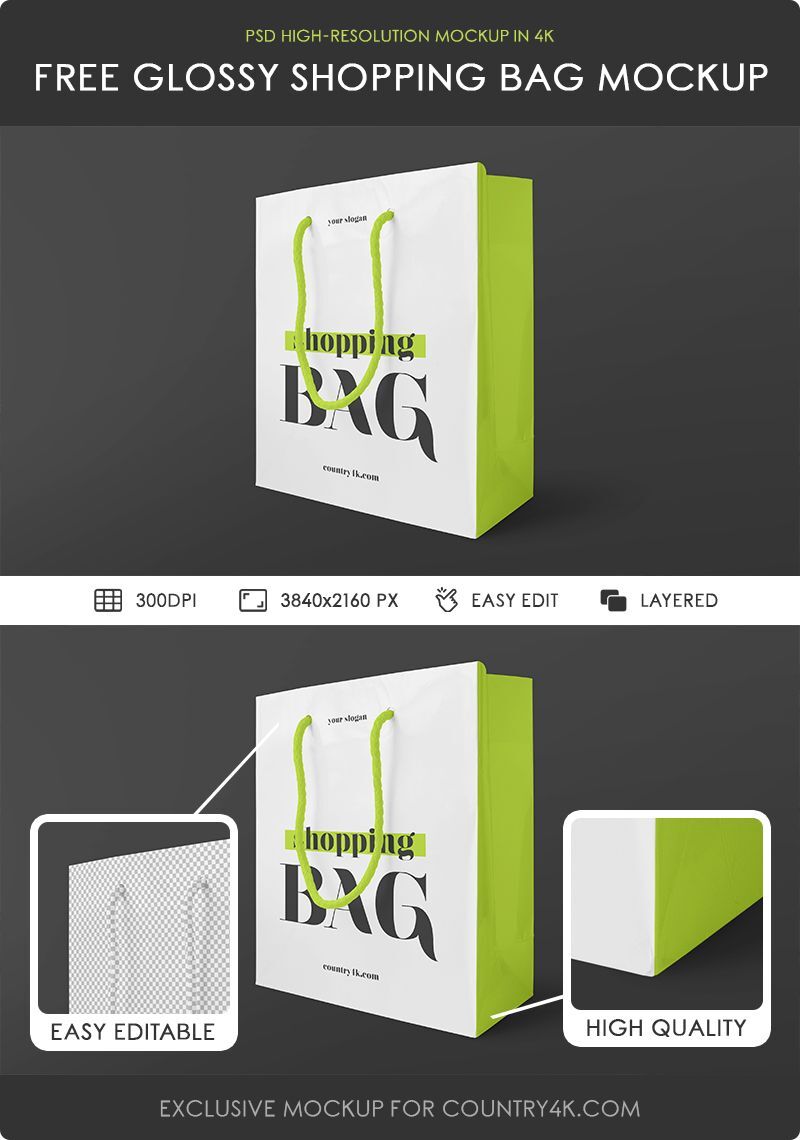 Glossy Plastic Shopping Bag Mockup preview