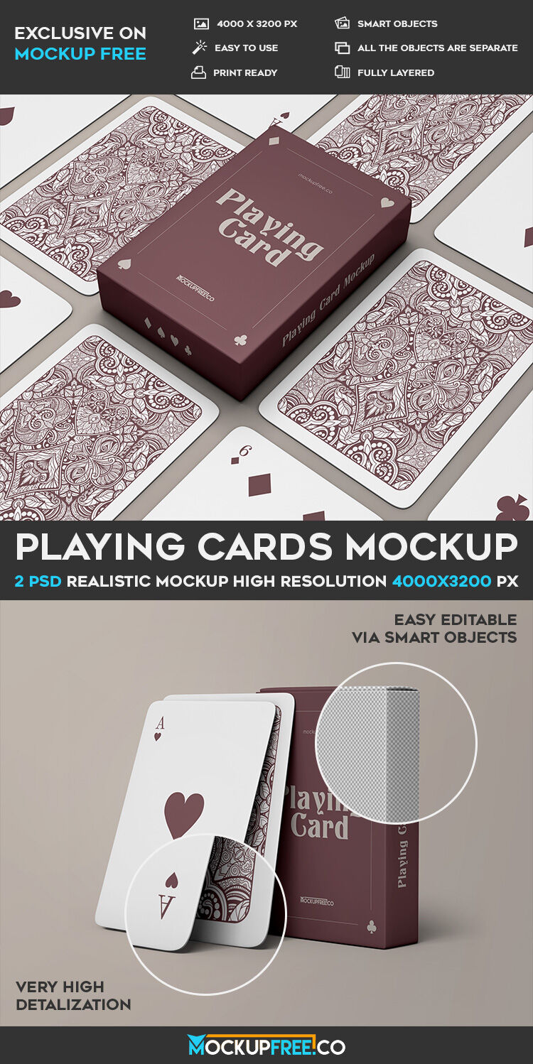 Two Mockups Featuring Perspective Views of Playing Cards Package