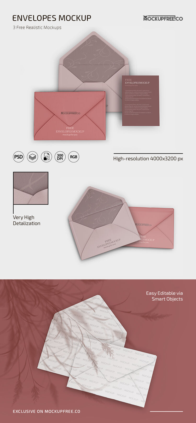 Three Mockups of Gorgeous Envelopes from Different Views preview