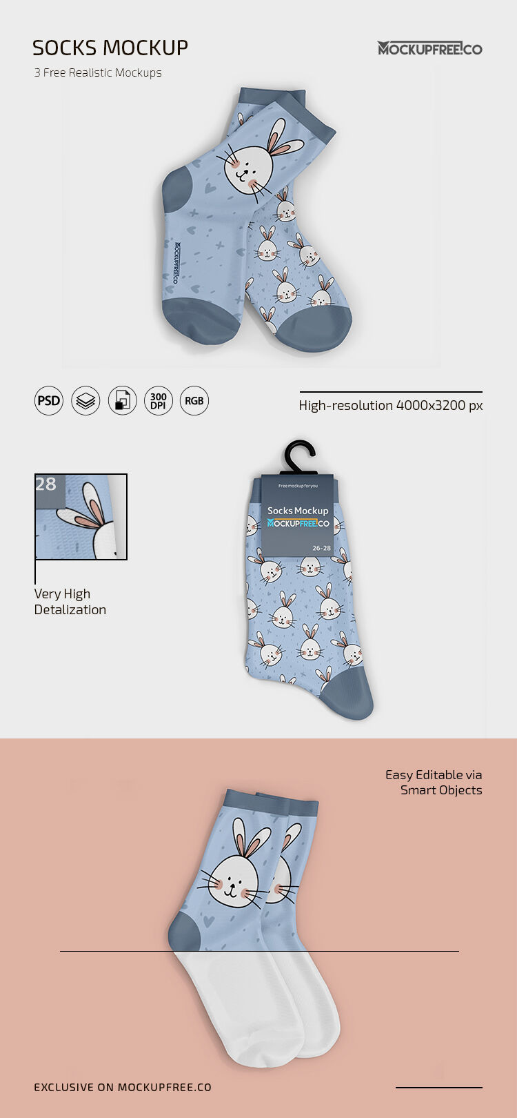 Three Mockups of Couple of Socks