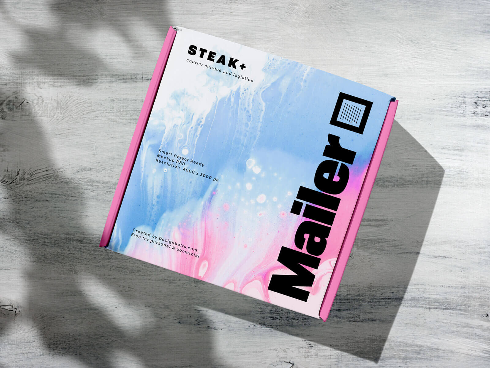 Top View Mailer Box on Wooden Floor Mockup with Shadow preview