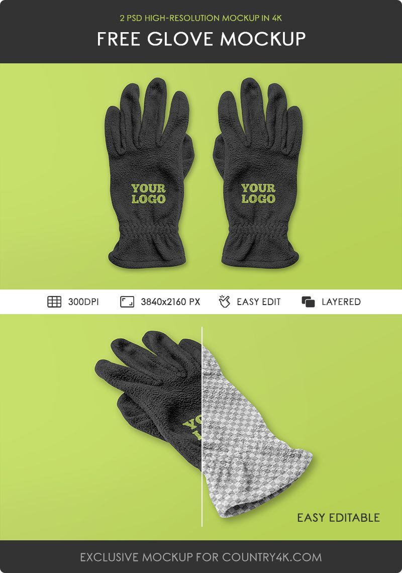 Two Mockups Featuring Overhead and Perspective Views of Gloves preview